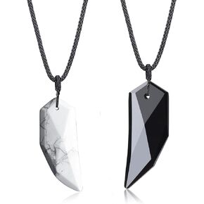 COAI Obsidian Howlite Wolf Tooth Yin Yang Couples Pendant Necklaces