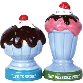 Pacific Giftware Ice Cream Dessert Sundae Ceramic Magnetic Salt and Pepper Shaker Set