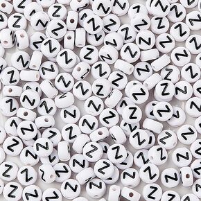 CYEENUT 200pcs Round Letter Beads Small Letter Beads White Black Acrylic Letter Alphabet for Jewelry Making Alphabet Beads (X)