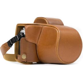 MegaGear MG368 Olympus OM-D E-M10 Mark II, E-M10 (14-42mm) Ever Ready Leather Camera Case and Strap - Dark Brown