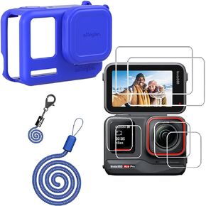 حقيبة حافظة من السيليكون مع واقي شاشة بغطاء عدسة لجهاز Insta360 ACE PRO، غطاء حماية من المطاط الناعم لحماية شاشة LCD الزجاجية (أزرق) in Kuwait