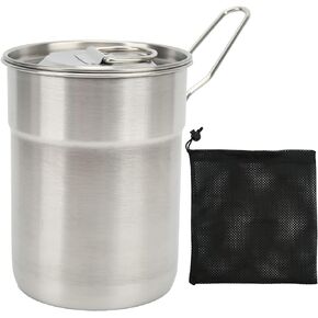 Camping Cup Pot, Backpacking Pot, Camping Mug Hiking Pot 1l Stainless Steel Water Cup Mug with Foldable Handles and Lid for Outdoor Camping Hiking Backpacking