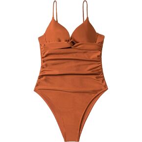 بدلة سباحة نسائية من Verdusa قطعة واحدة مكشكشة من الأمام ورقبة على شكل حرف V ذات قصة عالية in Kuwait