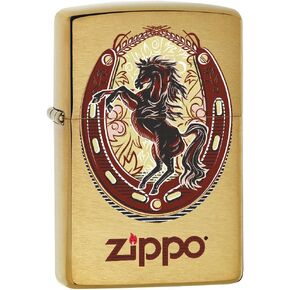 Zippo Lighter: Horse and Horseshoe - Brushed Brass 77844