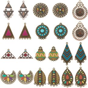 KISSITTY 24Pcs Enamel Alloy Chandelier Component Links Triangle Teardrop Flat Round Connector Charms Bohemian Earring Charms for DIY Earring Necklace Jewelry Making Crafts
