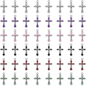 90Pcs 6Colors Enamel Alloy Tiny Jesus Cross Charm Catholic Rosary Center Small Crucifix Pendant For DIY Necklace Bracelets Jewelry Making