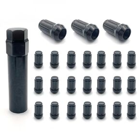 24PCS 1/2-20 Black Spline Lug Nuts with 1 Key - 17mm Hex, 1.35" Tall, 0.8" Wide - Black Solid Lug Nuts Compatible with Wrangler, Liberty Aftermarket