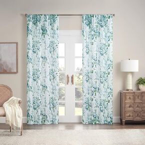 Waverly Blushing Bloom Floral Sheer Rod Pocket Window Curtain for Living Room (1 Panel), 50 in x 84 in, Chamomile