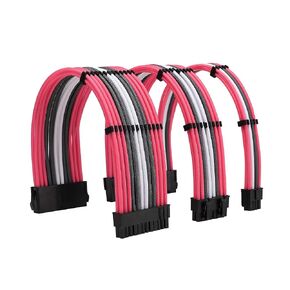 Sleeve Extension Power Supply Cable Kit 18AWG ATX 24P+ EPS 8-P+PCI-E8-P with Combs for PSU to Motherboard/GPU (Red Grey White)