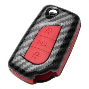 TANGSEN Flip Key Fob Case متوافق مع Scion IM TC XB Toyota C-HR Corolla IM 3 أزرار دخول بدون مفتاح عن بعد غطاء حماية شخصي من البلاستيك من ألياف الكربون نمط سيليكون أحمر