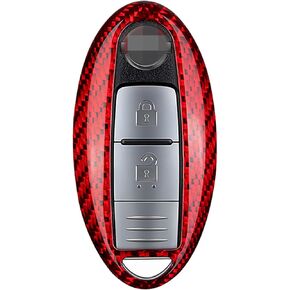 Genuine Carbon Fiber Key Fob Cover for Nissan 370Z Altima Armada Frontier GT-R Leaf Maxima Murano Pathfinder Rogue Sentra Titan Versa Smart Car Remote Key Fob Case for Men Women - Red