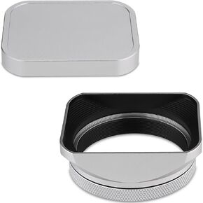 Haoge Square Metal Lens Hood for Fujifilm X100VI Fuji X100V X100F with 49mm UV Filter Adapter Ring & Metal Cap Camera Accessories Silver