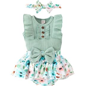 Baby Girl Clothes Newborn Infant Summer Outfits Ruffle Romper and Shorts with Headband Sets for 0-3-6-9-12-18 Months