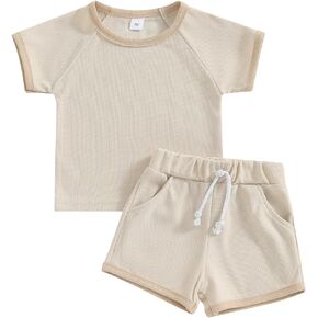 Toddler Infant Baby Girl Clothes Ribbed Floral Short Sleeve Shirts Top and Shorts Cute Summer Outfit Clothing Set