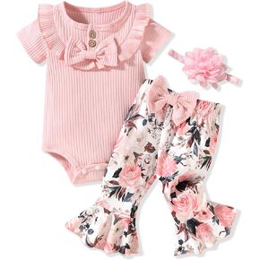 HINTINA Newborn Baby Girl Ribbed Bell Bottom Summer Outfits