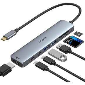 MOKiN 10 جيجابت في الثانية USB C Hub Ethernet، محول USB C 7 في 1 لجهاز MacBook Pro/Air مع 4K@60HZ HDMI، 3*USB-C بيانات 10 جيجابت في الثانية، RJ45، USB 2.0، 100W PD، USB C Dongle لجهاز MacBook Pro/Air/Dell /إتش بي/ثينك باد/لينوفو. in Kuwait