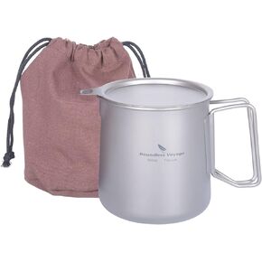Boundless Voyage Titanium 500ml Mug with Lid and Strainer Filter Ultralight Tea Cup with Partable Foldable Handles for Outdoor Camping Hiking Backpacking (500ml Cup)