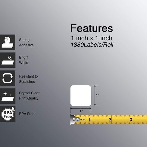 BETCKEY - 1" x 1" (25 mm x 25 mm) Square QR Code Labels Compatible with Zebra & More Label Printer,Premium Adhesive & Perforated [16 Rolls, 22080 Labels] in Saudi Arabia
