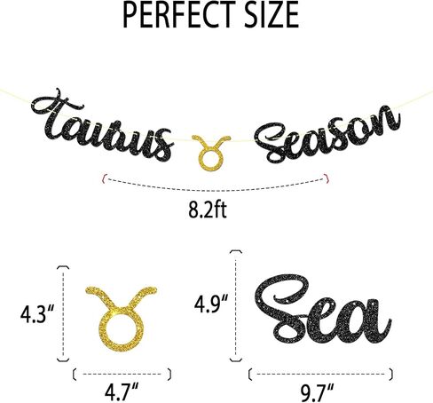 لافتة موسم برج الثور، علامة طاقة برج الثور الكبيرة ديكور الرايات لـ 12 كوكبة تحت عنوان ديكور حفلات أعياد الميلاد، علم التنجيم زودياك لحفلات أعياد الميلاد، إكليل أسود لامع in Kuwait