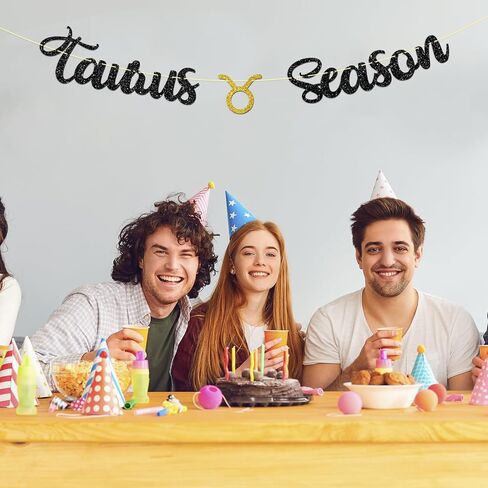 لافتة موسم برج الثور، علامة طاقة برج الثور الكبيرة ديكور الرايات لـ 12 كوكبة تحت عنوان ديكور حفلات أعياد الميلاد، علم التنجيم زودياك لحفلات أعياد الميلاد، إكليل أسود لامع in Kuwait