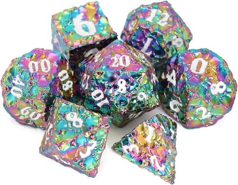 Original Meteor Dice,Solid Metal DND Dice Set for Role-Playing Game D&D,Enamel Polyhedral Dice for Board Game (Rainbow & White Number) in Saudi Arabia