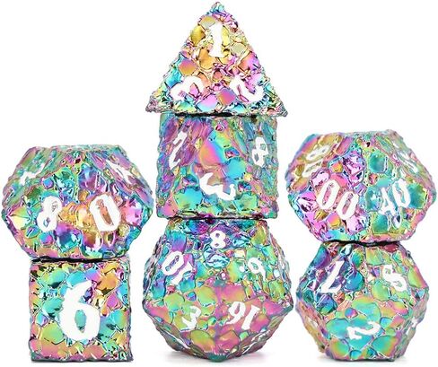 Original Meteor Dice,Solid Metal DND Dice Set for Role-Playing Game D&D,Enamel Polyhedral Dice for Board Game (Rainbow & White Number) in Saudi Arabia