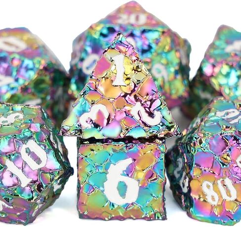 Original Meteor Dice,Solid Metal DND Dice Set for Role-Playing Game D&D,Enamel Polyhedral Dice for Board Game (Rainbow & White Number) in Saudi Arabia