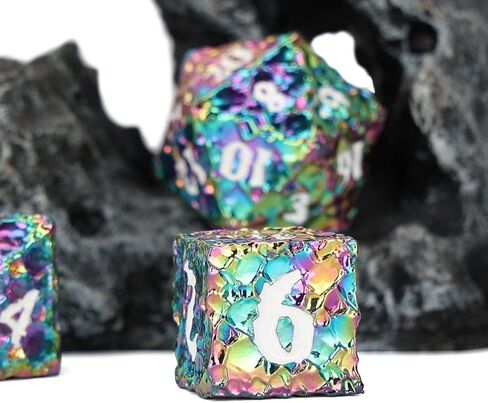 Original Meteor Dice,Solid Metal DND Dice Set for Role-Playing Game D&D,Enamel Polyhedral Dice for Board Game (Rainbow & White Number) in Saudi Arabia