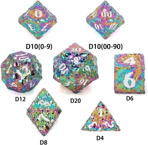 Original Meteor Dice,Solid Metal DND Dice Set for Role-Playing Game D&D,Enamel Polyhedral Dice for Board Game (Rainbow & White Number) in Saudi Arabia