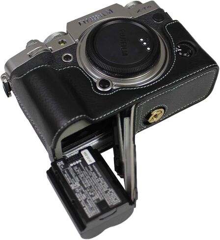 Real Leather Case for FUJIFILM Fuji XT4 X-T4 Bottom Opening Version Protective Half Camera Case Bag with Tripod Design with Hand Strap Black in Saudi Arabia