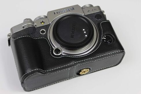 Real Leather Case for FUJIFILM Fuji XT4 X-T4 Bottom Opening Version Protective Half Camera Case Bag with Tripod Design with Hand Strap Black in Saudi Arabia