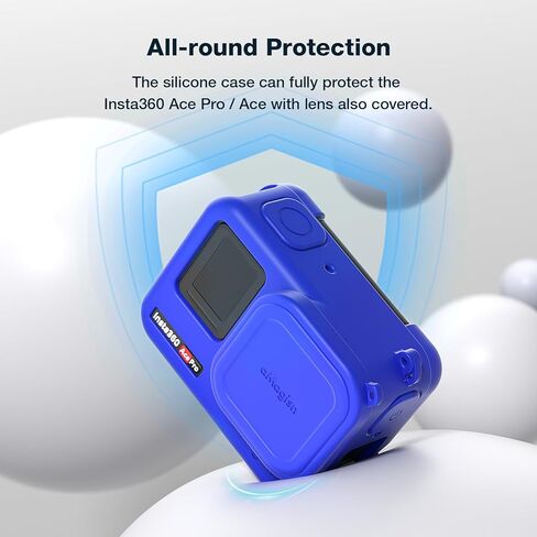 حقيبة حافظة من السيليكون مع واقي شاشة بغطاء عدسة لجهاز Insta360 ACE PRO، غطاء حماية من المطاط الناعم لحماية شاشة LCD الزجاجية (أزرق) in Kuwait