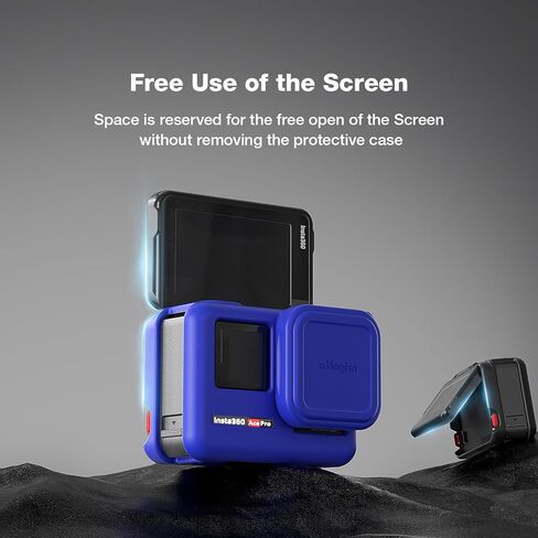 حقيبة حافظة من السيليكون مع واقي شاشة بغطاء عدسة لجهاز Insta360 ACE PRO، غطاء حماية من المطاط الناعم لحماية شاشة LCD الزجاجية (أزرق) in Kuwait