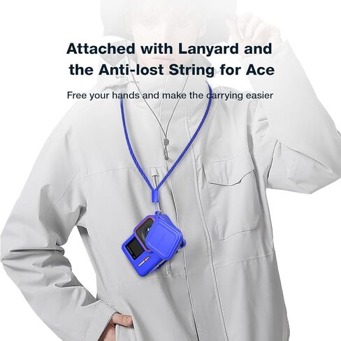 حقيبة حافظة من السيليكون مع واقي شاشة بغطاء عدسة لجهاز Insta360 ACE PRO، غطاء حماية من المطاط الناعم لحماية شاشة LCD الزجاجية (أزرق) in Kuwait