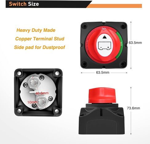 GOOACC Battery Switch On Off 12V 48V Waterproof Heavy Duty Battery Power Cut Off Master Kill Switch Ignition Protected Battery Disconnect Isolator for Car Vehicle RV and Marine Boat, 2 Years Warranty in Saudi Arabia