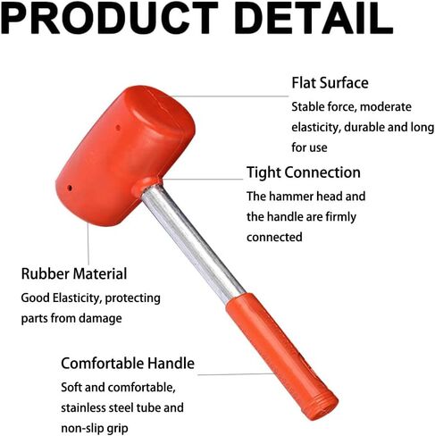 Utoolmart Red Rubber Hammer, 26 Ounce, Soft-Face Hammer, Anti-Slip Stainless Steel Tube, Rubber Handle Rubber Head Mallet Grip for All Jobs DIY Hand Tool in Saudi Arabia