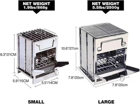 Wood Burning Camping Stove Folding with Pot Stand, Portable Stainless Steel 304# Grill Backpacking Stove for Car Camp Cooking Outdoor (Small) in Saudi Arabia