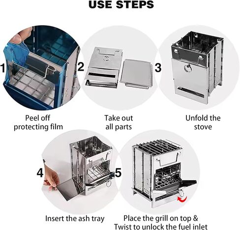 Wood Burning Camping Stove Folding with Pot Stand, Portable Stainless Steel 304# Grill Backpacking Stove for Car Camp Cooking Outdoor (Small) in Saudi Arabia