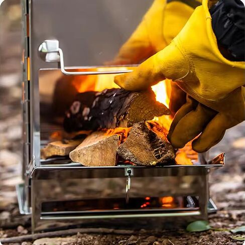 Wood Burning Camping Stove Folding with Pot Stand, Portable Stainless Steel 304# Grill Backpacking Stove for Car Camp Cooking Outdoor (Small) in Saudi Arabia