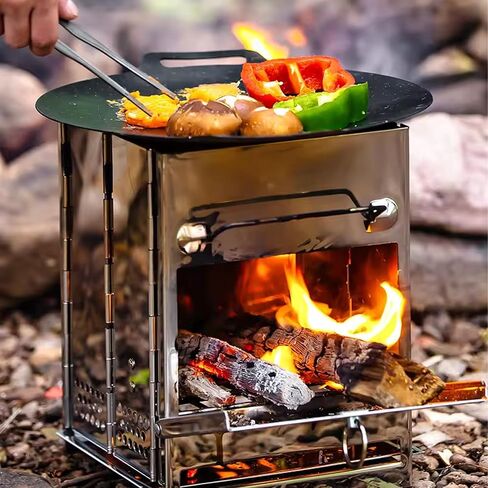 Wood Burning Camping Stove Folding with Pot Stand, Portable Stainless Steel 304# Grill Backpacking Stove for Car Camp Cooking Outdoor (Small) in Saudi Arabia
