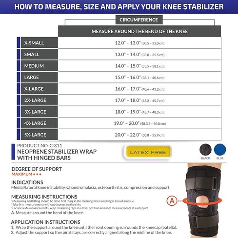 OTC Knee Stabilizer Wrap, Hinged Bars, Neoprene, Black, X-Large in Saudi Arabia