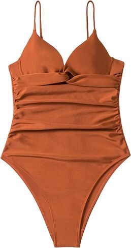 بدلة سباحة نسائية من Verdusa قطعة واحدة مكشكشة من الأمام ورقبة على شكل حرف V ذات قصة عالية in Kuwait