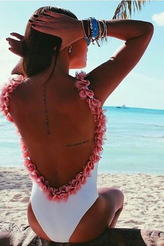 Pink Flowers Backless One Piece Swimsuit for Girls U Shape Open Back Jumpsuit in Saudi Arabia