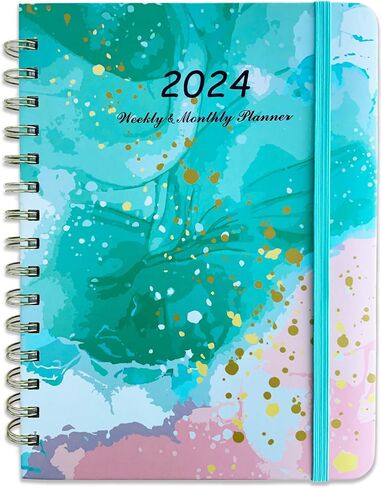 2024 Weekly Planner Spiral Bound, 2024 Calendar 12 Month Weekly And Monthly Planner With Tabs, 2024 Planner Hardcover, Elastic, Back Pocket, Contacts, Holidays, Notes, Black Floral Design in Saudi Arabia