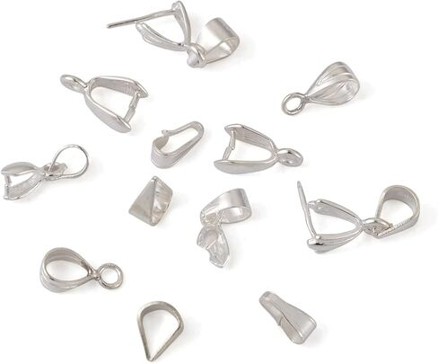 Cheriswelry 12Pcs/Box Pendant Bails Jewelry Making Kit with 925 Sterling Silver Snap on Bails Ice Pick Pinch Bails Clasp Dangle Charm Pendant Connector Bails 4-12mm for Jewelry Making in Saudi Arabia