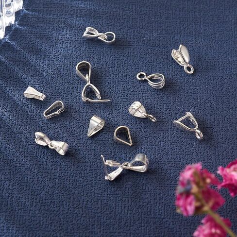 Cheriswelry 12Pcs/Box Pendant Bails Jewelry Making Kit with 925 Sterling Silver Snap on Bails Ice Pick Pinch Bails Clasp Dangle Charm Pendant Connector Bails 4-12mm for Jewelry Making in Saudi Arabia