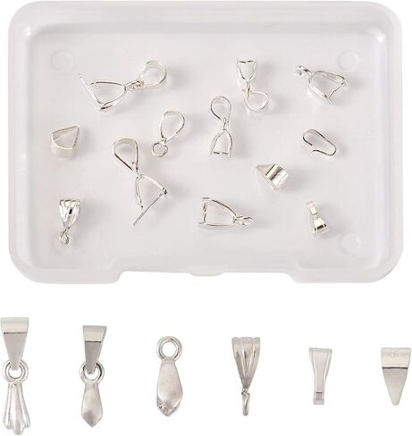 Cheriswelry 12Pcs/Box Pendant Bails Jewelry Making Kit with 925 Sterling Silver Snap on Bails Ice Pick Pinch Bails Clasp Dangle Charm Pendant Connector Bails 4-12mm for Jewelry Making in Saudi Arabia