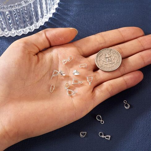 Cheriswelry 12Pcs/Box Pendant Bails Jewelry Making Kit with 925 Sterling Silver Snap on Bails Ice Pick Pinch Bails Clasp Dangle Charm Pendant Connector Bails 4-12mm for Jewelry Making in Saudi Arabia