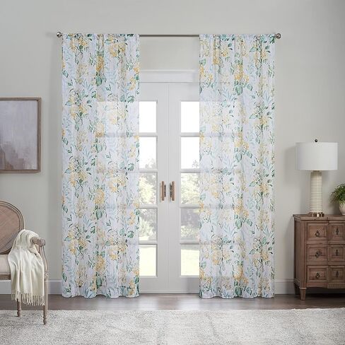 Waverly Blushing Bloom Floral Sheer Rod Pocket Window Curtain for Living Room (1 Panel), 50 in x 84 in, Chamomile in Kuwait