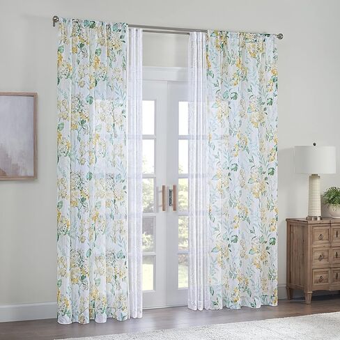 Waverly Blushing Bloom Floral Sheer Rod Pocket Window Curtain for Living Room (1 Panel), 50 in x 84 in, Chamomile in Kuwait